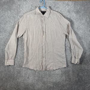 Vtg Y2K Mens Store Bloomingdales Shirt M Tan Linen Timeless Coastal Quiet Luxury